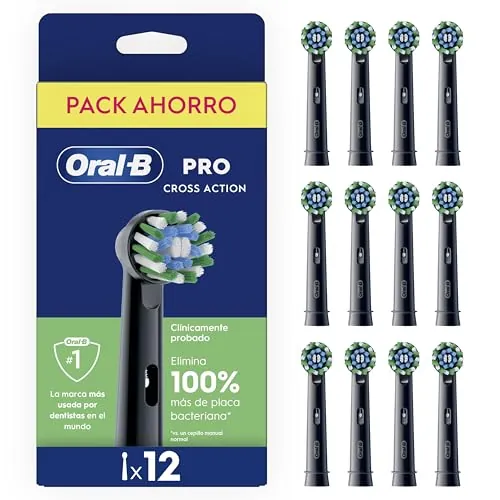 Oral-B Pro CrossAction Cabezales de Recambio Originales, Negro, Pack de 12