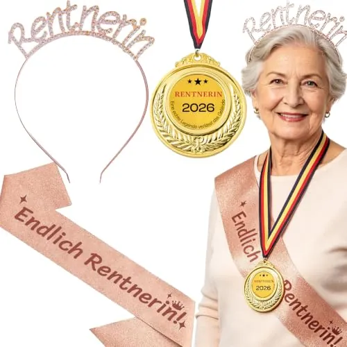 3Pcs Rentner Geschenk Frau Rentnerin Schärpe Haarreif Medaille Pension Jubilation Geschenk Frau Pension Jubilación Deko 2025 Jubilación Geschenk zum Jubilación für Frauen Abschiesgeschenk Kollegin