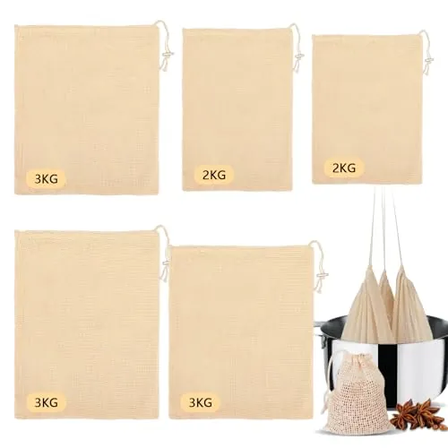 Pack de 5 Bolsas de Malla para Cocción, Malla Garbanzos para 2kg y 3kg Reutilizables Aptas para Cualquier Tipo para Cocinar Legumbres, Garbanzos