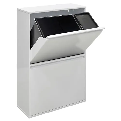 Arregui CR601-B2 Cubo de Basura y Reciclaje de Acero de 4 Compartimentos | 23+11+17+17 L (68 L) | Cubos de Basura de Cocina | Contenedores de Reciclaje para Casa | con Cubo 24 L para Envases | blanco