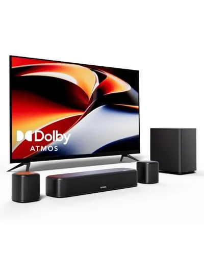 ULTIMEA Barra de Sonido 5.1 con Dolby Atmos, Sistema de Sonido Surround, Sistema de Sonido de Cine en Casa, Barra de Sonido TV con Subwoofer, 2 Altavoces Surround, HDMI eARC/ÓPT/AUX, Aura A50 Pro