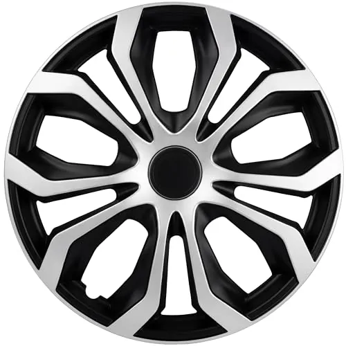 Upgrade4cars Tapacubos 15 Pulgadas Negro Plata Set de 4 Accesorios Coche | Embellecedores de Rueda Universales para Llantas de Acero & Plastico ABS | Fácil de usar y guardar