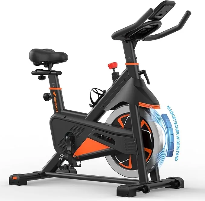 MERACH Bicicleta Estática con Resistencia Magnética, Bicicleta Estatica en Casa Silenciosa con Asiento Cómodo Mejorado, Pantalla LCD, Soporte para Tableta, Aplicación Exclusiva, Capacidad Máxima 136kg