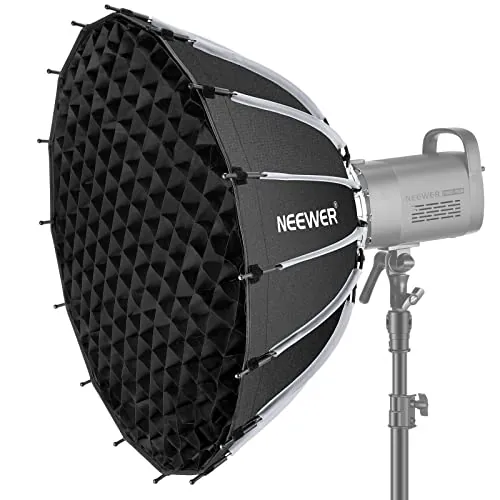NEEWER Softbox Parabólico de 26 Pulgadas/65cm Configuración Rápida Plegado Rápido, con Difusores/Rejilla de Nido de Abeja/Bolsa, Compatible con Aputure 120d Luz Dome Godox sl60w NEEWER RGB CB60