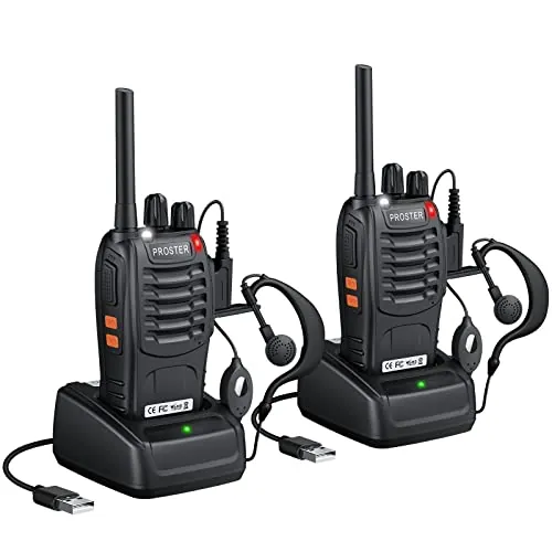 Proster Walkies Talkies Recargable Walky Talky Profesionales 16 Canales CTCSS DCS Transmisores Receptores Radiocomunicación de Largo Alcance con Pinganillos y LED Linterna