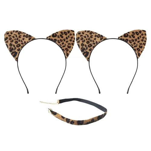 2 Diademas Con Orejas De Leopardo, 1 Collar Con Estampado De Leopardo, Accesorios Para Fiestas, Collar Con Diadema Para Mujer, Accesorios Para Disfraces