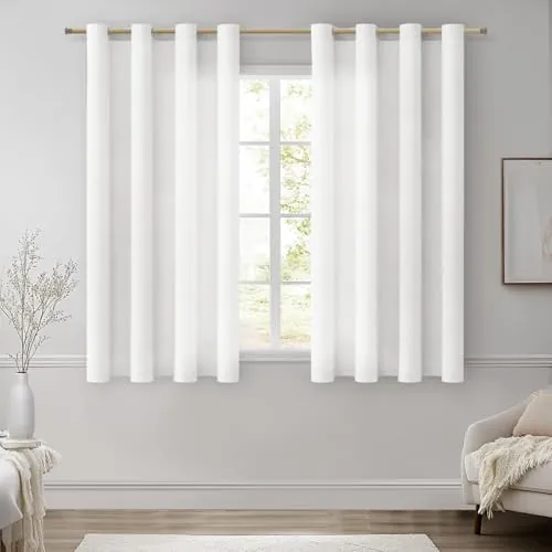 MRTREES Cortinas de Lino para Habitacion Matrimonio Infantil Niña 2 Piezas, 140x180 CM, Cortinas Salon Modernas Blancas Visillos Dormitorio Translucida con Ojales Lindas Cortinas de Casa
