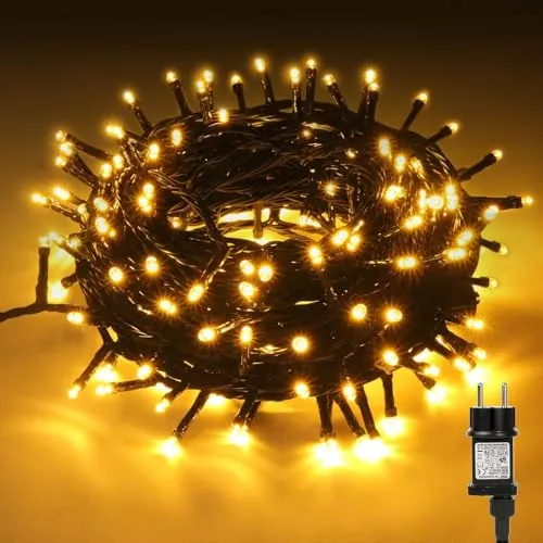 CHOIGN Luces Navidad Exterior, 20M 200LED luces arbol navidad, 8 Modos Guirnalda Luces exterior decoracion navidad con Adaptador para Navidad Festivales Fiestas Bodas Jardines Patio(Blanco Cálido)
