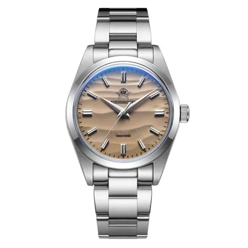 ADDIESDIVE 36mm Reloj analogico analógico Hombre Reloj de Cuarzo Espejo de Burbujas patrón del Desierto Pulsera de Acero inoxidable100m AD2030