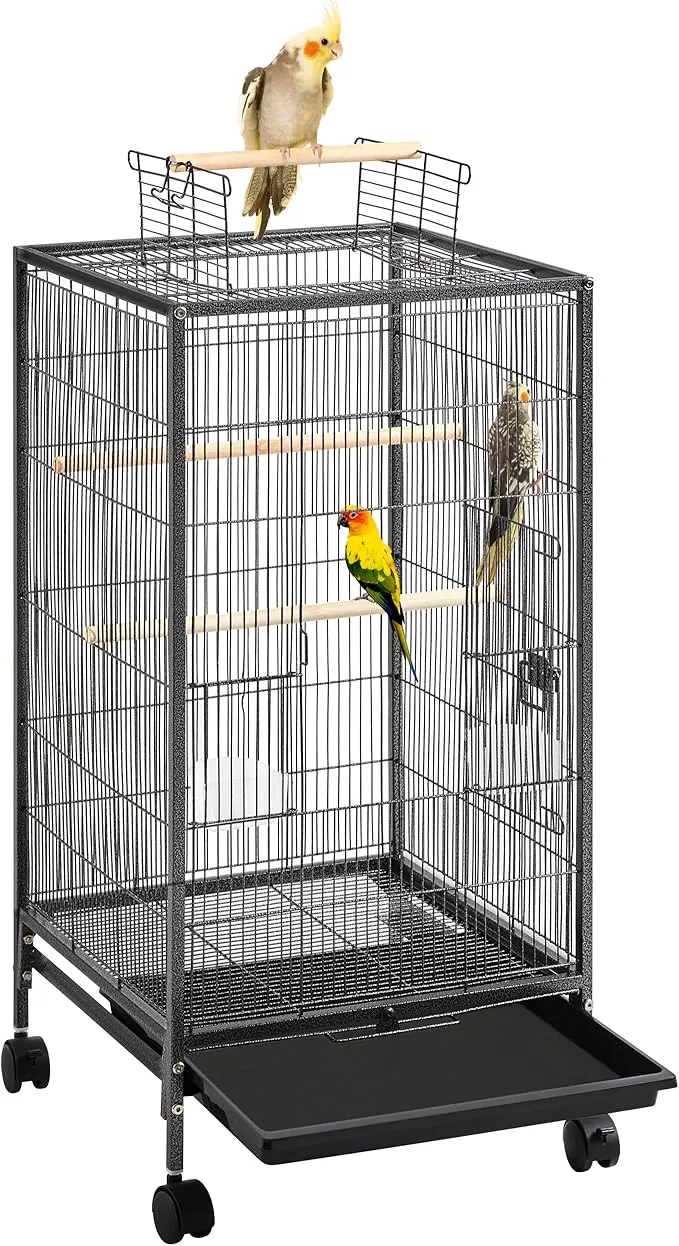 Yaheetech Jaula para Pájaros Jaula con Ruedas para Mascota Aves Loros Canarios Jaula Metálica 45,5x45,5x100,5 cm