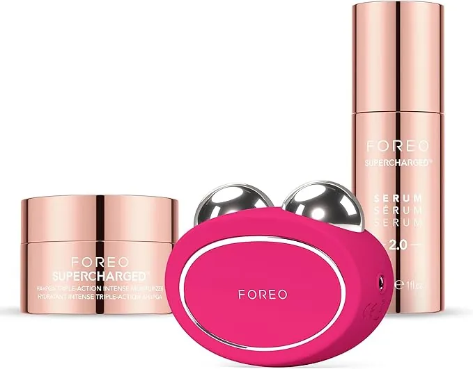 FOREO Set BEAR 2 Masajeador facial reafirmante + SÉRUM SUPERCHARGED 2.0 30 ml + Crema hidratante intensa de triple acción HA+PGA SUPERCHARGED 50 ml - Microcorrientes facial - Skincare