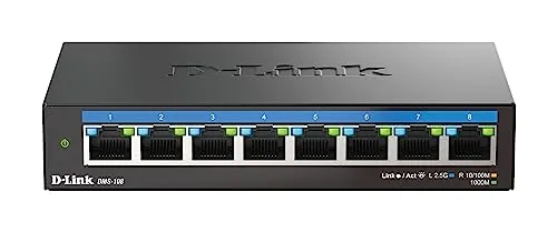 D-Link DMS-108, Switch Multigigabit, sin gestión, sobremesa, 8 Puertos 2.5 Gigabit (2.500 Mbps), Ideal para Enlace a NAS o servidores, metálico, Plug and Play, IGMP Snooping
