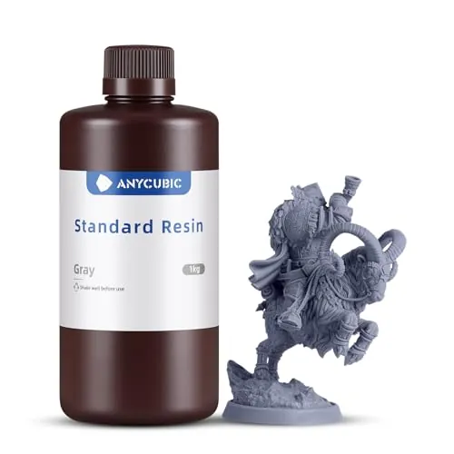 ANYCUBIC Resina de Impresora 3D, Resina Estándar de Curado por Luz UV de 405 nm con Alta Precisión y Curado Rápido y Excelente Fluidez para Impresión LCD 3D (Gris, 1000g)