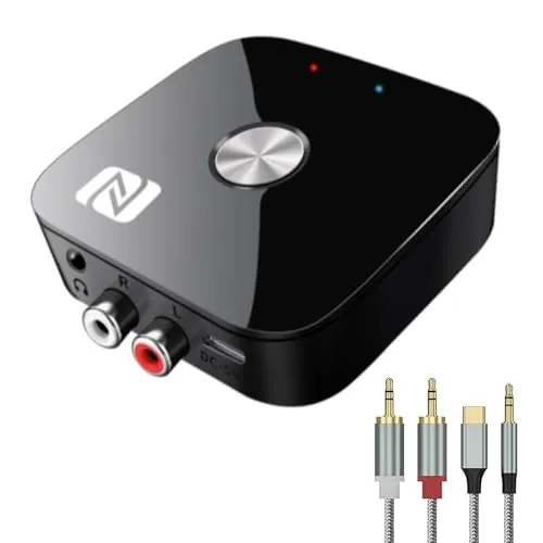 Receptor Bluetooth 5.3 HiFi, Receptor Bluetooth Jack 3.5 RCA, Adaptador Bluetooth Audio para Amplificador, Receiver Estéreo Casa Coche, Largo Alcance y Baja Latencia