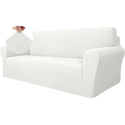 Ystyle Funda Sofa 3 Plazas, Ajustables Fundas Sofa Elasticas, Protector Sofa Gatos Arañazo y Perros Mascotas, Funda de Sofá con Reposabrazos Antideslizante Antimanchas Lavable, Blanco