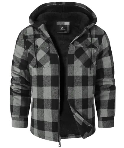 SwissWell Hombres Camisa Chaqueta Cuadros de Franela a Cuadros Gruesos Forro Felpa Casual Forrado Hombres Sudadera Capucha Chaqueta Invierno con Bolsillos(Gris oscuro L)