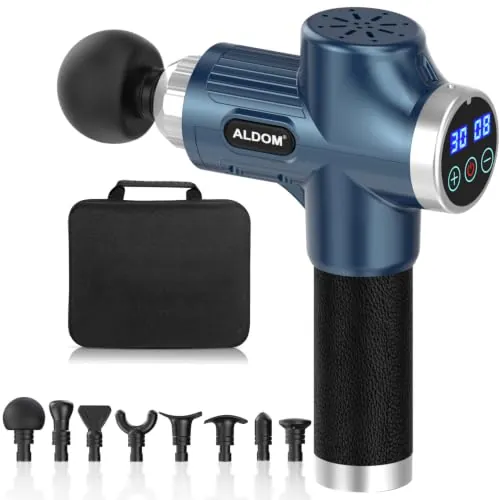 Pistola de Masaje Muscular, ALDOM Massage Gun Masajeadora Músculos Profesional y Carga Tipo C, 30 Niveles Ajustables, Silenciosos, 8 Cabezales Masajeador