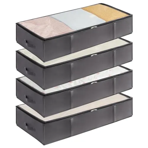 Lifewit Bolsas almacenaje ropa debajo de la Cama, Cajas almacenaje de Gran Capacidad con Asa Reforzada, cajas organizadoras plegables para Mantas, Ropa, Gris, 90 L, 4 Piezas