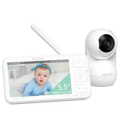 momcozy BM03 Vigilabebes con Camara sin WiFi con Alcance de 500m, 5.5" 1080P FHD Monitor Bebe de 120 Horas, Camara Vigilancia Bebe con Visión Nocturna, Audio Bidireccional, VOX, Grabación Local
