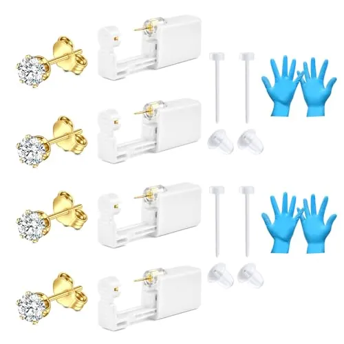 AceFun pistola piercing conjunto oro plata 4mm helix tragus pendientes de joyería con espárrago oído de seguridad de acero inoxidable