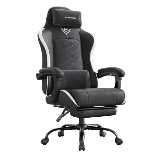 SONGMICS Silla Gaming Ergonómica con Reposapiés, Reclinable 135°