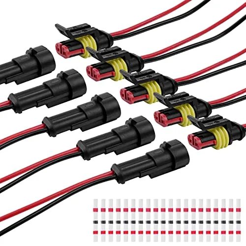 URAQT 5 Pares 2 Pines Conector Electrico Impermeable, 20 PCS Conectores Macho y Hembra, Solder Seal Conector Empalmes, Rápido Enchufe Terminal Kit para Automóviles, Moto, Barcos, Camiones