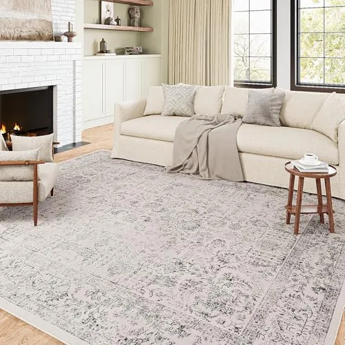 HUGEAR Alfombra Salon Gris Antideslizante Alfombras Lavables en Lavadora Tapetes para Sala 200x300cm Habitacion Dormitorio Comedor Flor Vintage Grande Tapete Pelo Corto tapete Quarto