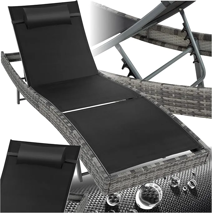 tectake® Tumbona Plegable para Jardín, Estructura de Aluminio con Techo Solar, Ajustable, Resistente a Intemperie, Bolsillo Lateral, Tumbonas Jardin Exterior, Muebles Jardin Exterior - Gris Jaspeado