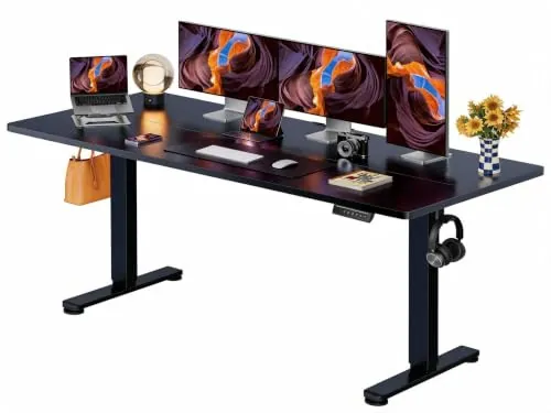 ErGear Escritorio Elevable Eléctrico, 160x80cm, Negro | Ajuste Eléctrico 72-118cm, 4 Memorias, Carga 80kg, <45dB, Marco Acero Estable, Gancho y Tablero Ensamblado.