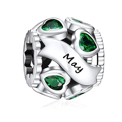 NINGAN Mayo piedra del zodíaco Abalorios Charms Colgantes de encanto de Cuentas Plata de Ley 925 con Compatible con Pulsera Pandora & Europeo