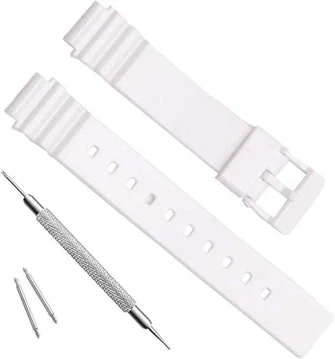 Correa de repuesto de resina natural impermeable para reloj Casio LRW200H para mujer, Blanco, 18 millimeters, Sencillo