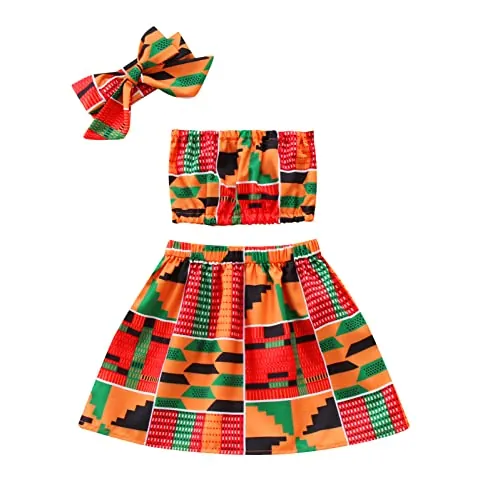 Disfraz de Halloween para niña, conjunto de verano para niños, faldas africanas dashiki, trajes para niñas, tops de bebé, ropa para niñas, trajes y conjunto de ropa de Navidad, naranja, 3-4 años