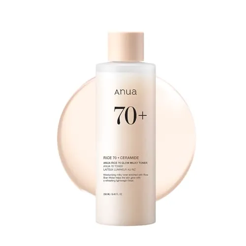 Anua Rice 70 Glow Milky Toner, Tónico facial con Agua de arroz, Niacinamida y Ceramidas, piel luminosa, Sin fragancia, skincare coreano, 250ml
