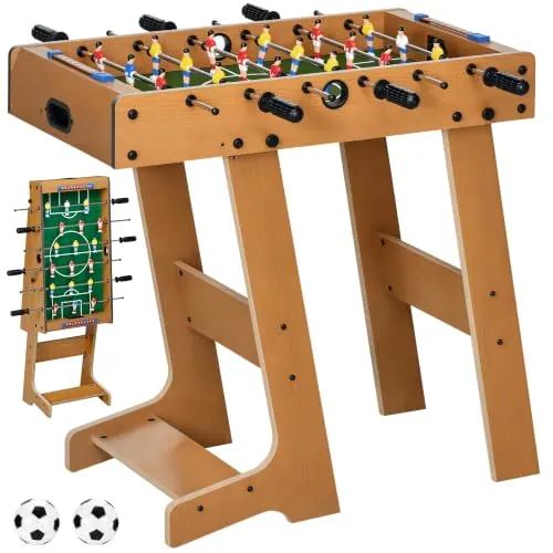 HOMCOM Futbolín Plegable para Adultos 2 Bolas 69x37x70 cm Natural | Futbolín de Madera, 6 Asas, 2 Marcadores de Puntos, 18 Jugadores, para Familias Fiestas Juegos