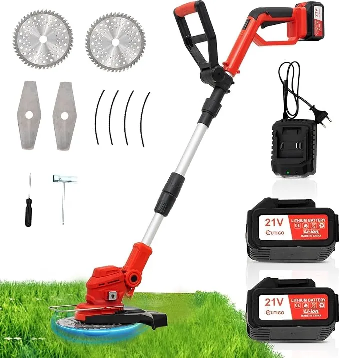 Cortacésped inalámbrico, Cortacésped a batería, Equipado con 2 baterías de 21 V y 4 Ah y un Mango telescópico Ajustable para Cortar el césped del jardín.