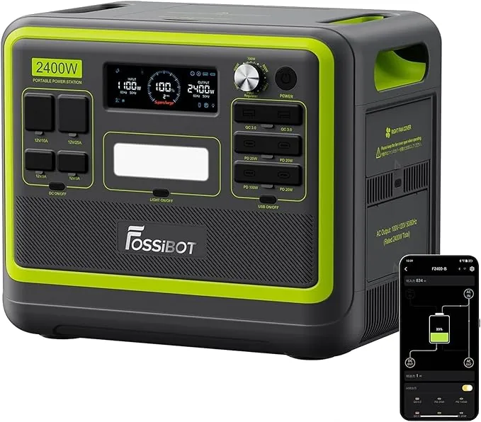 FOSSiBOT F2400 Estacion de Energia Portatil, Batería LiFePO4 2048 Wh, 3 Tomas de CA Para un Total de 2400W de Potencia (4800W de Pico), Generador Solar Portatil para Camping, Viajes