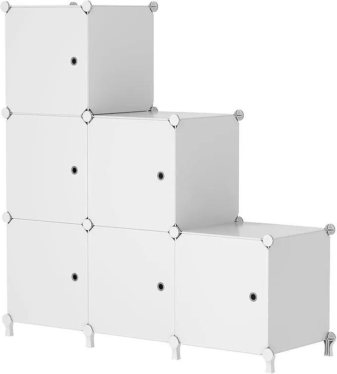 AWTATOS Organizador de Almacenamiento de 6 Cubos con Puertas, Estante Modular Apilable para Dormitorio, Bricolaje, Blanco
