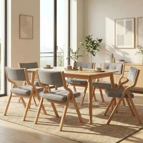 Clevich Sillas de Comedor 47x55x77cm, con Cojines de Lino, Silla de salón para Adultos, Estilo nórdico con Madera, para Invitados, Oficina, Bodas y Fiestas (6, Gris)