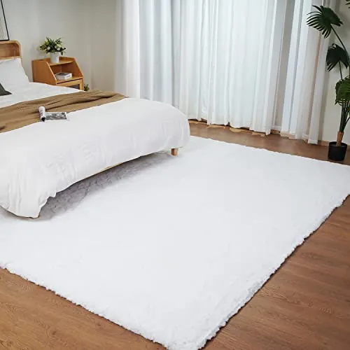 Ghouse Alfombras Salón Rectangular Alfombra Suave de Pelo Corto de Habitación Dormitorio Lavables Alfombra Antideslizante Muy Suave, Alfombra esponjosa de Cama (240 x 300 cm,Blanco)