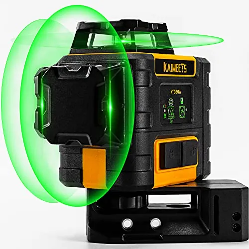 KAIWEETS KT360A 3D Nivel Láser Verde, 3X360° Nivel Láser Autonivelante, 30m Nivelador láser, Hasta 60m en Modo de Pulsado, Batería recargable de 20 horas, IP54, Base Magnética, Maletín