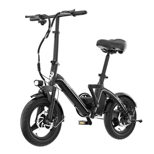 Bodywel T16PRO Bicicleta Eléctrica Plegable, 14" Portable E-Bike, City EBike con 4.5 Pulgadas Pantalla LED, Batería 36V/7.8Ah, Frenos de Doble Disco y Suspensión Delantera, Unisex Adulto (Negro)