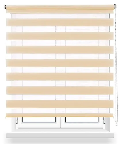 Estor Enrollable de Doble Capa Noche y Día 140x180cm (Ancho x Largo), Persiana Enrollbale para Ventana, Medida de la Tela 137x175cm(Beige)