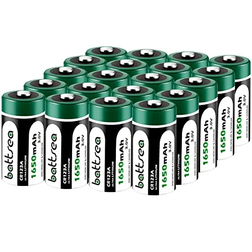 Battsea CR123A Batería de Litio de 3V, 1650mAh, 20 Unidades, CR123 de Alta Potencia 123A CR17345 PTC Protected for Cameras Flashlights 10 Year Shelf Life Replacement