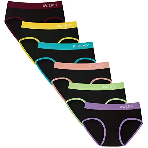 INNERSY Bragas Algodón Niña Cómodas, 14-16 Años, Negro con Multicolor Faja