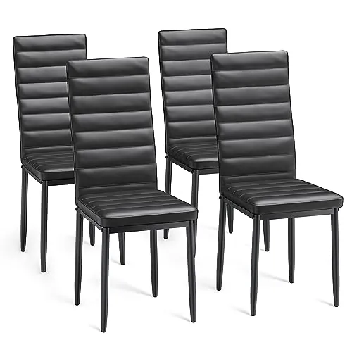 Bealife Sillas de Comedor Modernas (Juego de 4), Tapizadas en Piel Sintética PU, Respaldo Alto Ergonómico para Salón y Cocina, Negro