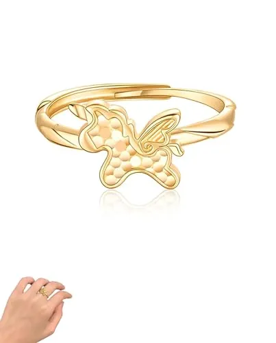 WINXMIN 1 pieza Anillo de unicornio arcoíris con apertura – anillo ajustable niña, ajustable, diseño de unicornio para niñas, anillos niña (dorado)