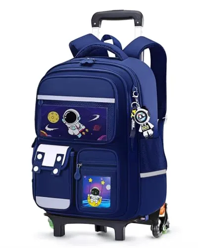 Amythe Mochila Escolar con Ruedas Niños con Bandas Reflectantes,Azul