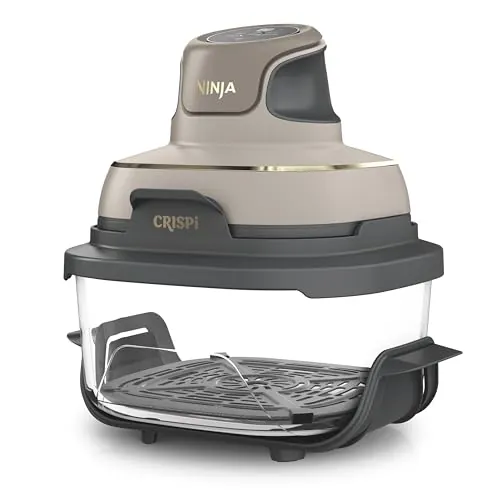 Ninja CRISPi Freidora de aire portátil, 3,8 l, 4 en 1, freír con aire, asar, mantener caliente y gratinar, incluye 2 recipientes de vidrio extraíbles y tapas, piedra dorada, FN101EUSTGD