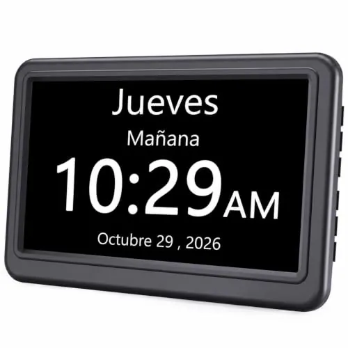 ROCAM Despertador Digital de 7", Calendario con Fecha y Día, 20 Alarmas y Recordatorios, Pantalla Grande, Navegación Fácil, 10 Brillo Ajustable, DST Automático, Ideal para Personas Mayores, 6 Idiomas