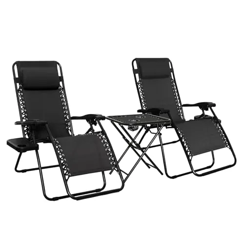 Amazon Basics sillas con gravedad cero y mesa auxiliar, Paquete de 2, color negro